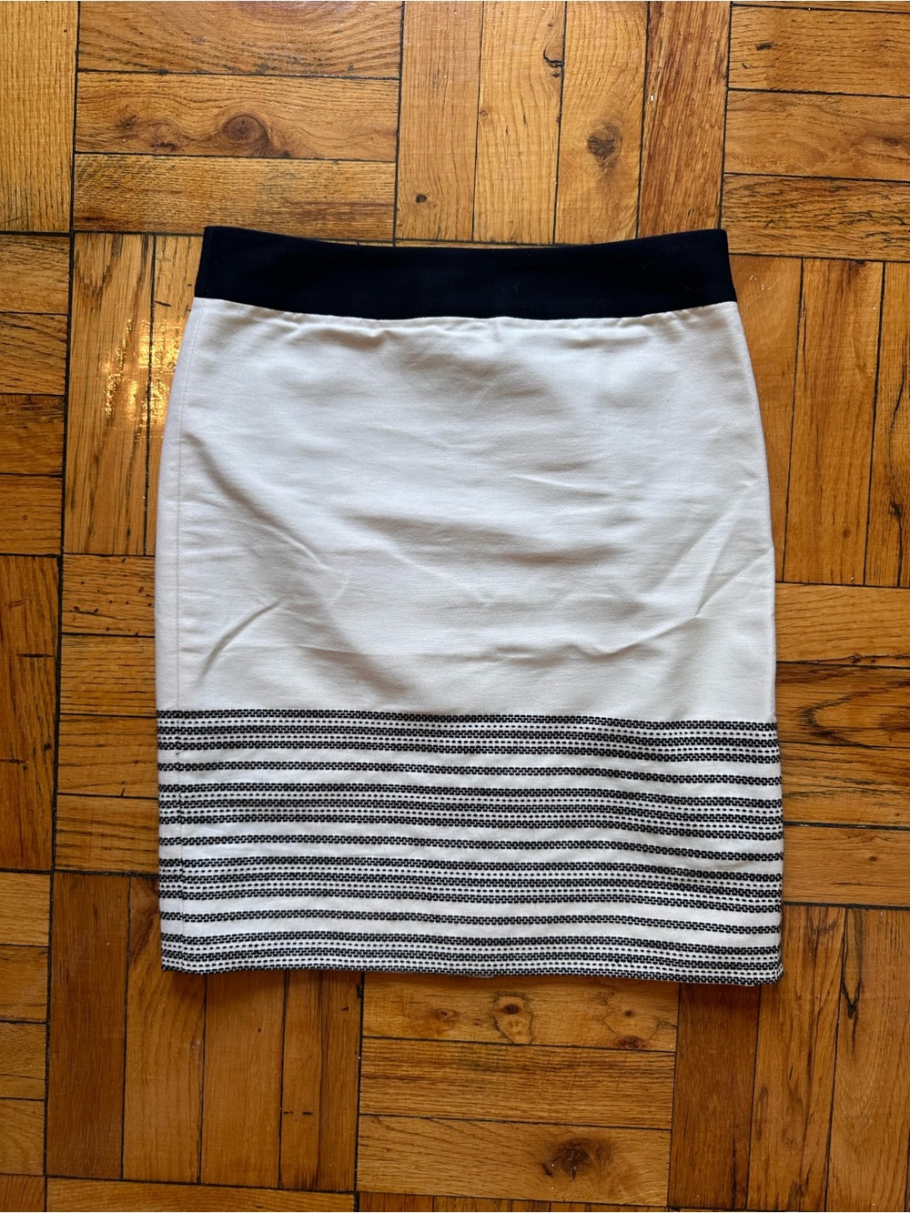 J. Crew No. 2 Pencil Skirt in Cream with Black Waistband and Black Stitching
